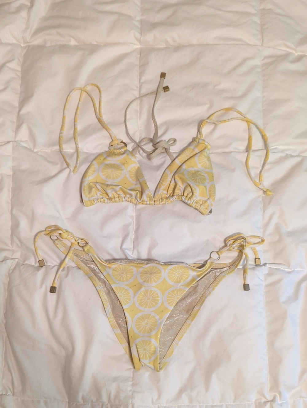 Yellow Lemon Triangle String Bikini Gold Hardware Amalfi Coast Vibe